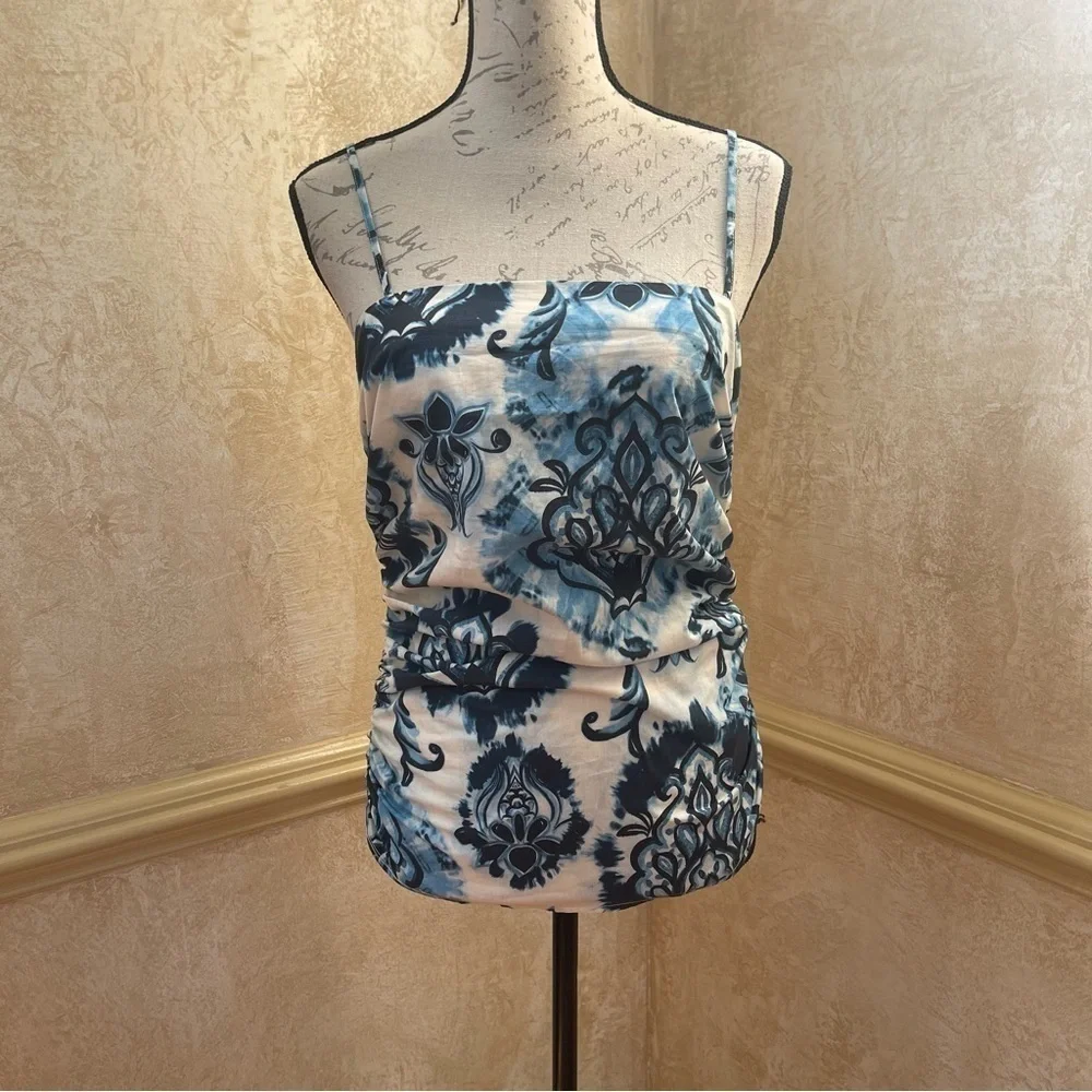 Zara Blue and White Floral Print Spaghetti Strap Tank - Picture 5 of 13